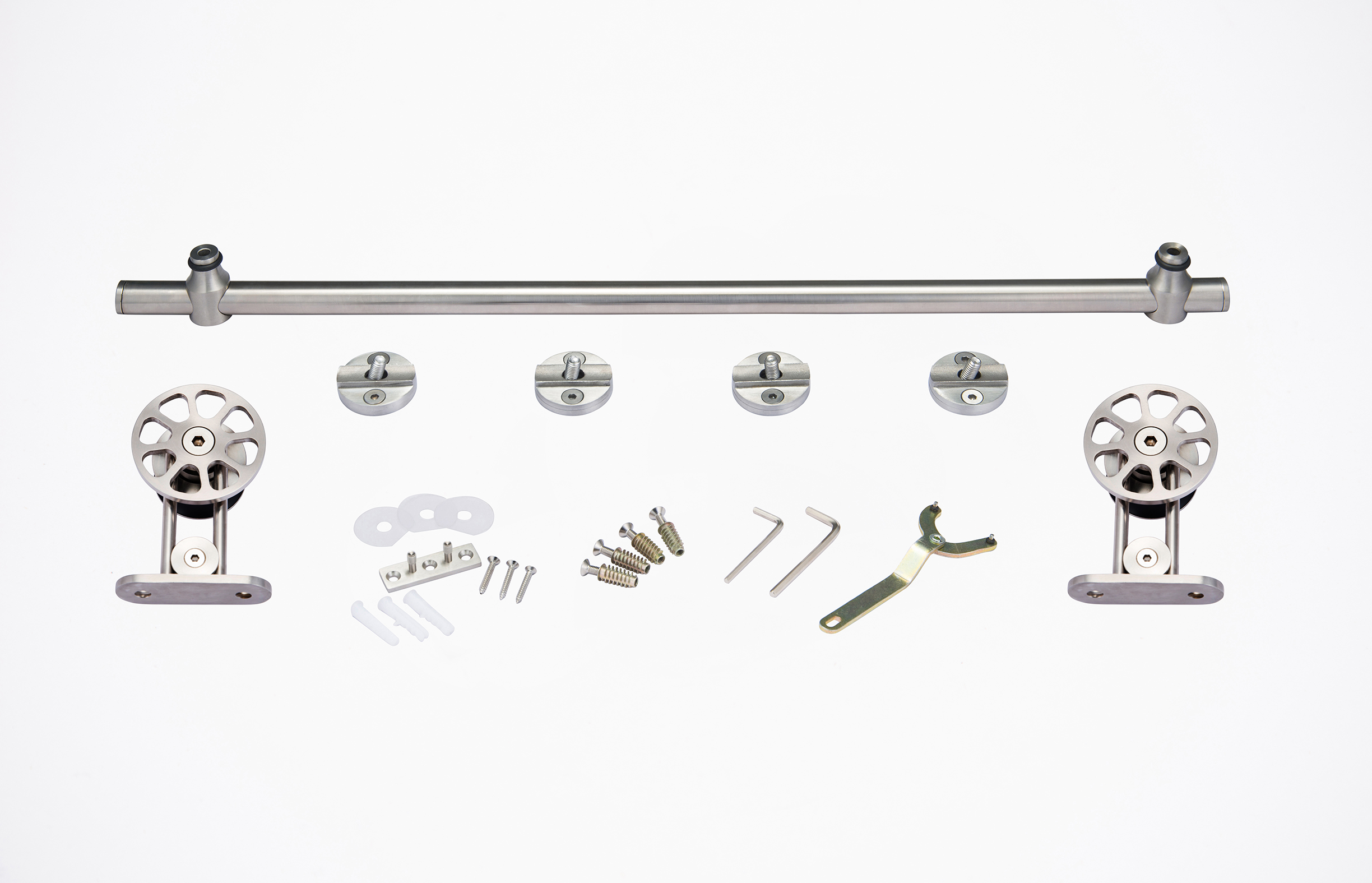 Quincaillerie d&eacute;corative pour porte coulissante sans cadre avec serrure